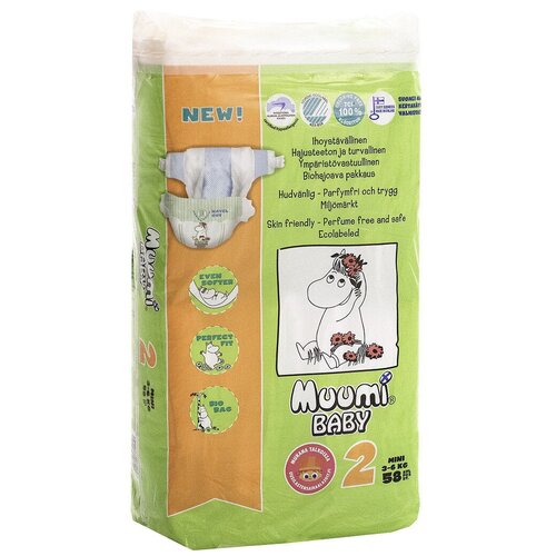 Подгузники Mini №2, 3-6 кг Muumi Baby 58 шт.