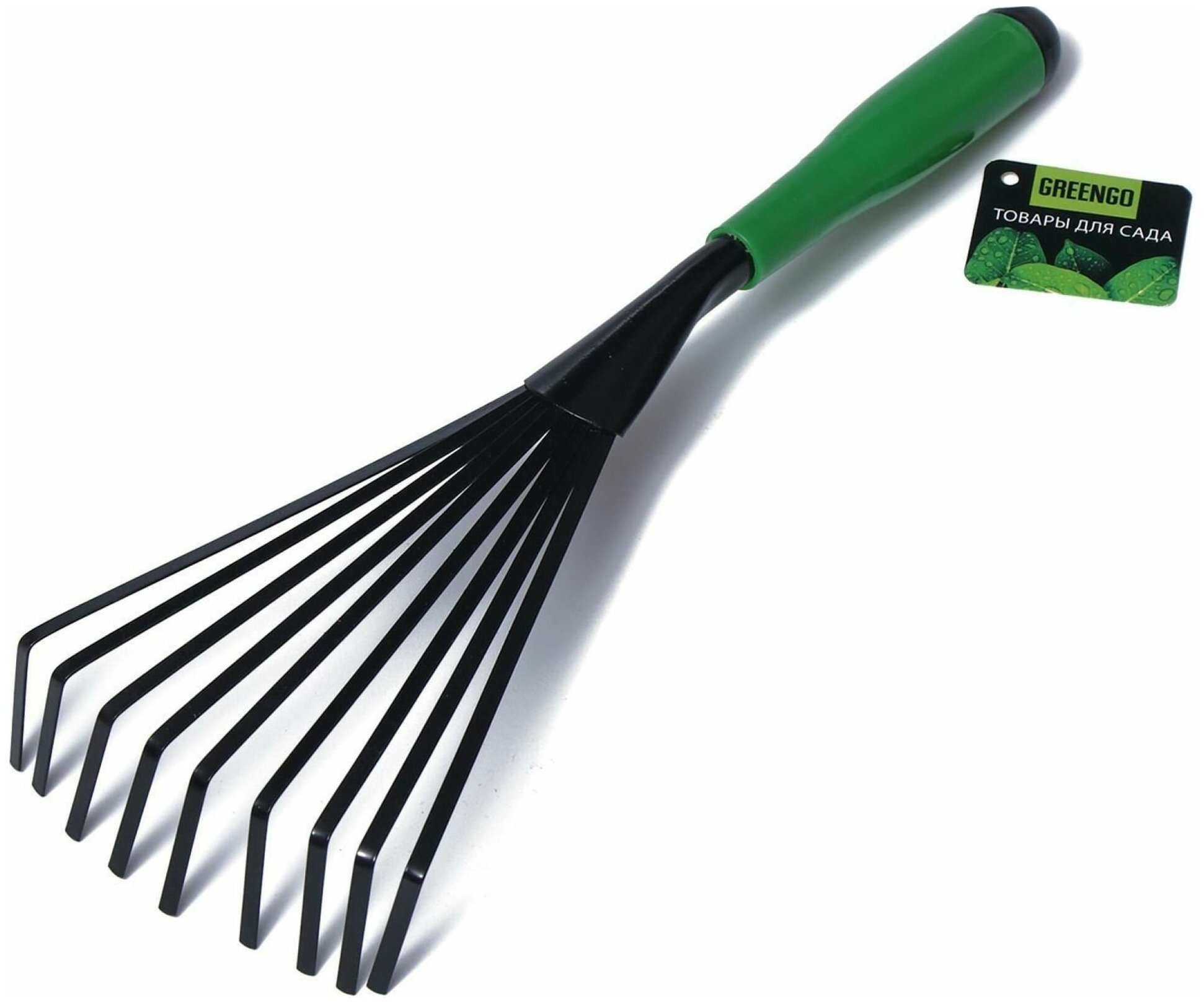 Greengo Грабли веерные, пластинчатые, длина 43 см, 9 зубцов, металл, пластиковая ручка - фотография № 4