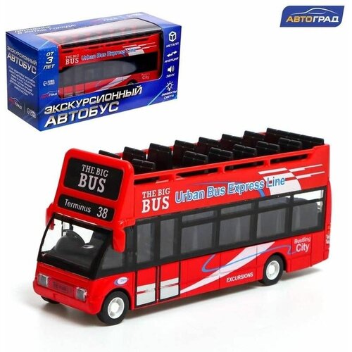 Автоград Автобус металлический Экскурсионный, инерционный, свет и звук, цвет красный металлический двухэтажный автобус игрушка лондонский винтаж 18 см инерционный свет звук красный