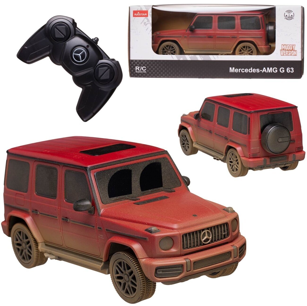 Машина р/у 1:24 Mercedes-Benz G63 AMG-Muddy version, красный, 2,4G Модель с эффектом грязи RASTAR 95800-4