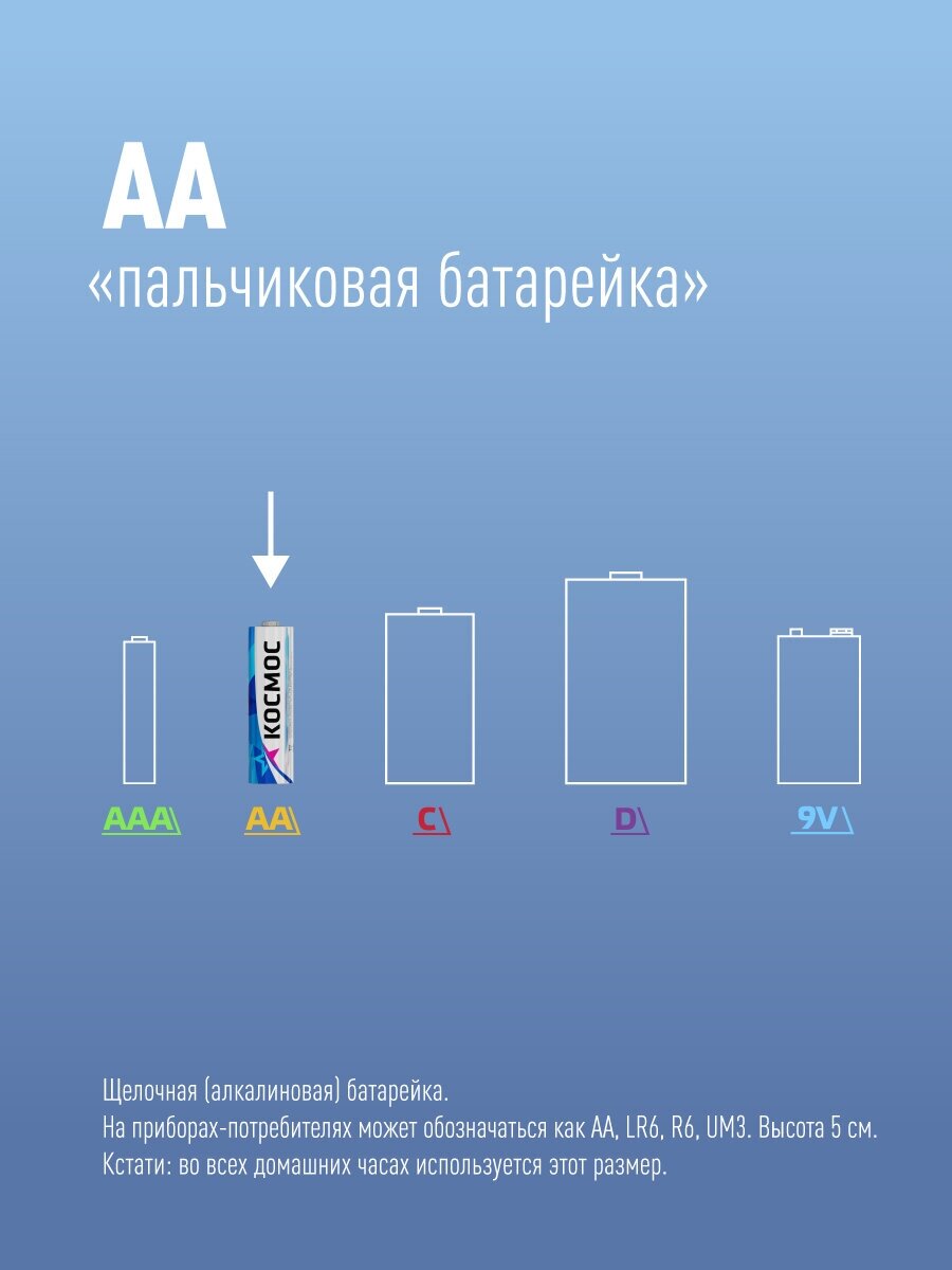 Элемент питания алкалиновый LR LR6 BP-5 (блист.5шт) KOCLR65BL КОСМОС - фото №6