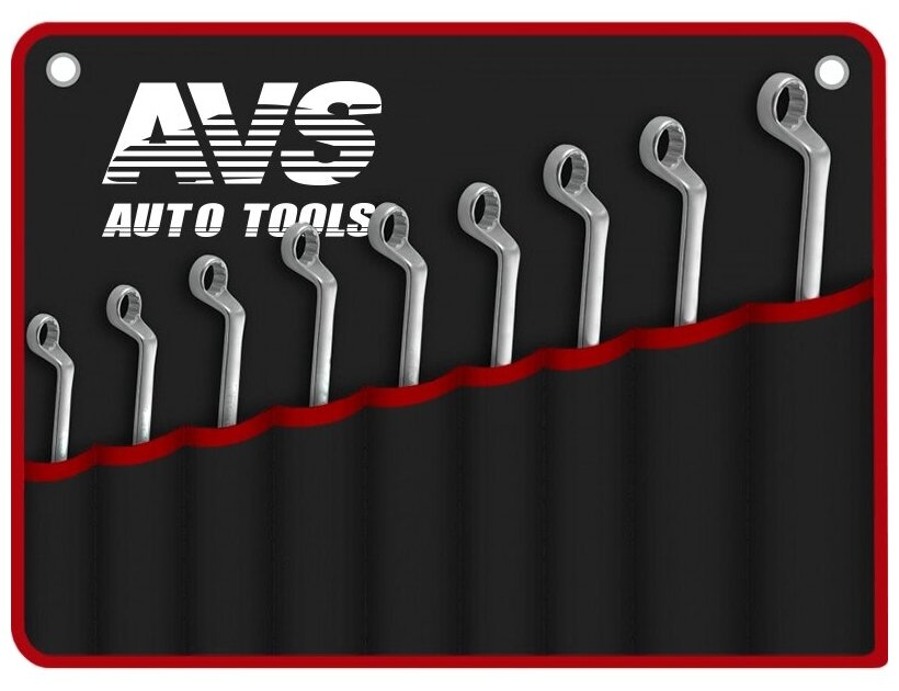 Набор ключей накидных изогнутых в сумке (6-24 мм) (9 предметов) AVS K2N9M