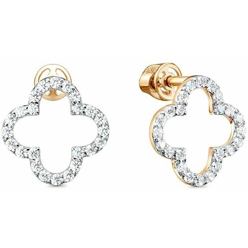 Серьги пусеты Infini, красное золото, 585 проба, фианит, золотой, бесцветный