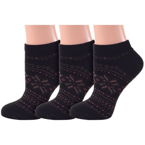 Комплект из 3 пар женских полушерстяных носков Grinston socks (PINGONS) черные, размер 23