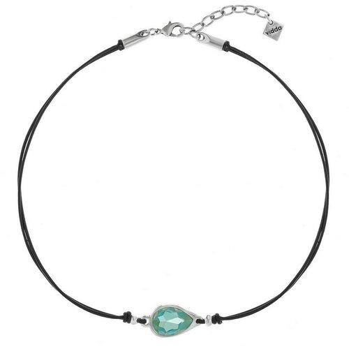 Колье VIDDA, Bloom, кожаное, с австрийским кристаллом, VD23-01740 зеленый, 45см