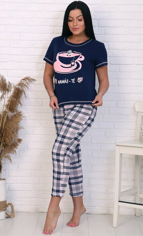 Комплект Дарья, брюки, футболка, короткий рукав, карманы, размер 52, синий