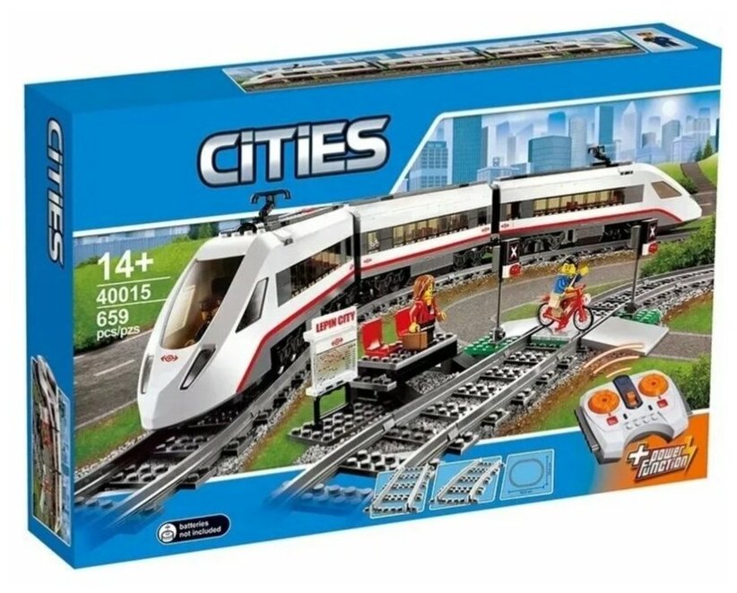 Конструктор Cities Скоростной пассажирский поезд с дистанционным управлением 659 деталей