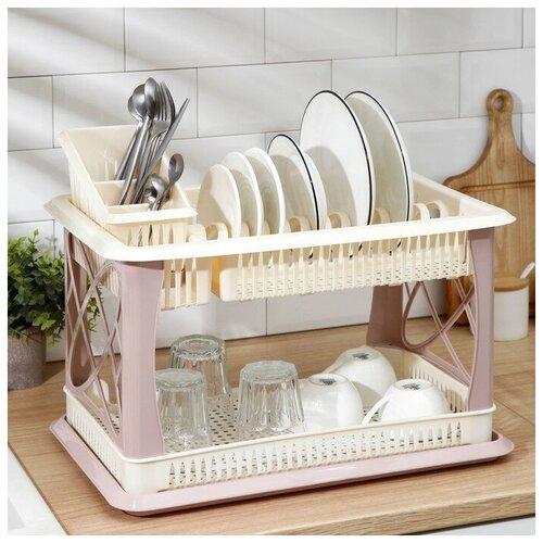 Сушилка для посуды 2-х ярусная с сушилкой для столовых приборов цвет шампань 2410₽