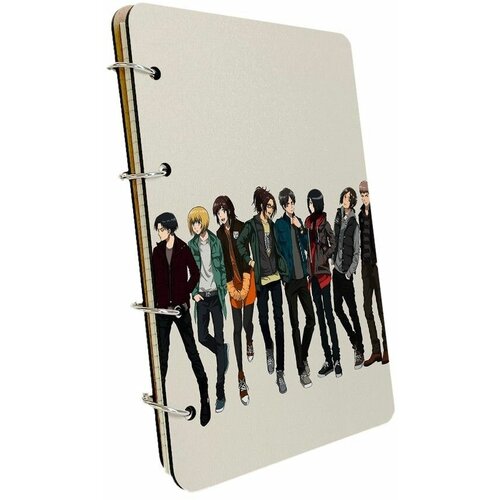 Ежедневник со сменными блоками на кольцах, A5 120 листов с деревянной обложкой аниме - 188