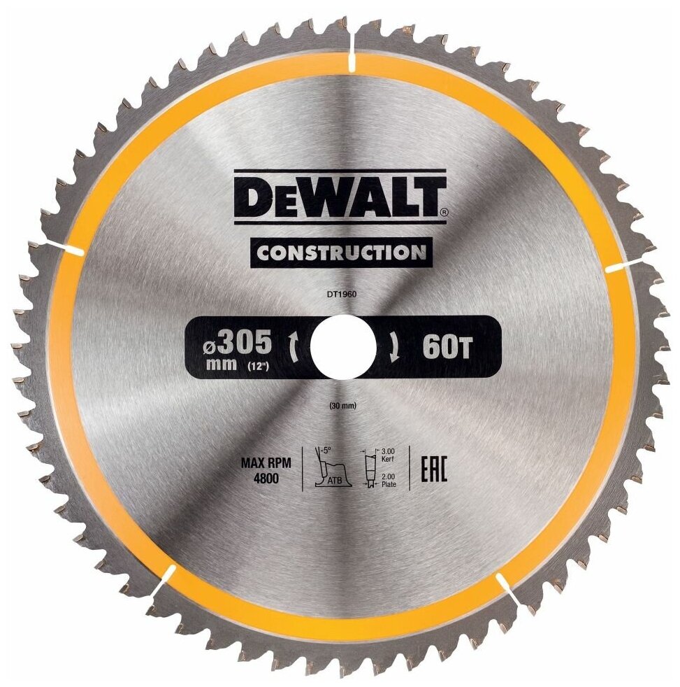 Пильный диск DeWALT Construction DT1960-QZ 305х30 мм