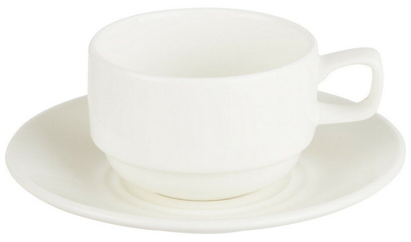 Чайная пара , Wilmax белая, фарфор, чашка 220 мл, блюдце d-14 см. WL-993008