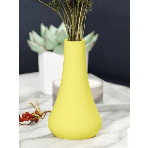 Декоративная ваза для сухоцветов CLASSIC, 17,5 см, бетон, желтая матовая