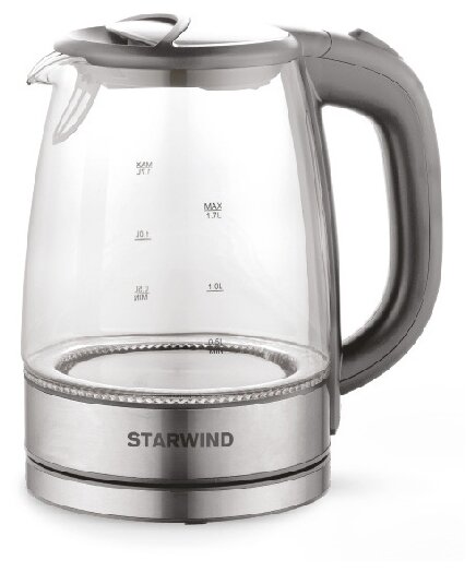 Чайник электрический STARWIND , 2200Вт, серый и серебристый - фото №1