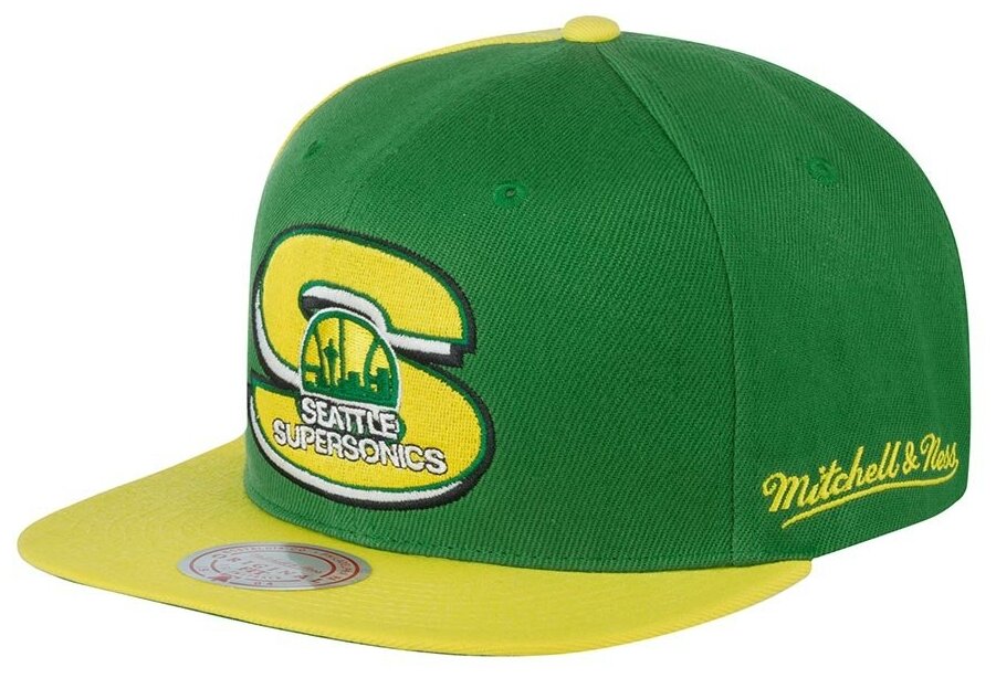 Бейсболка с прямым козырьком MITCHELL NESS 6MUSSH21299-SSUGNGD Seattle Supersonics NBA 