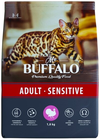 Сухой корм для кошек Mr.Buffalo ADULT SENSITIVE индейка 1,8кг - фотография № 1