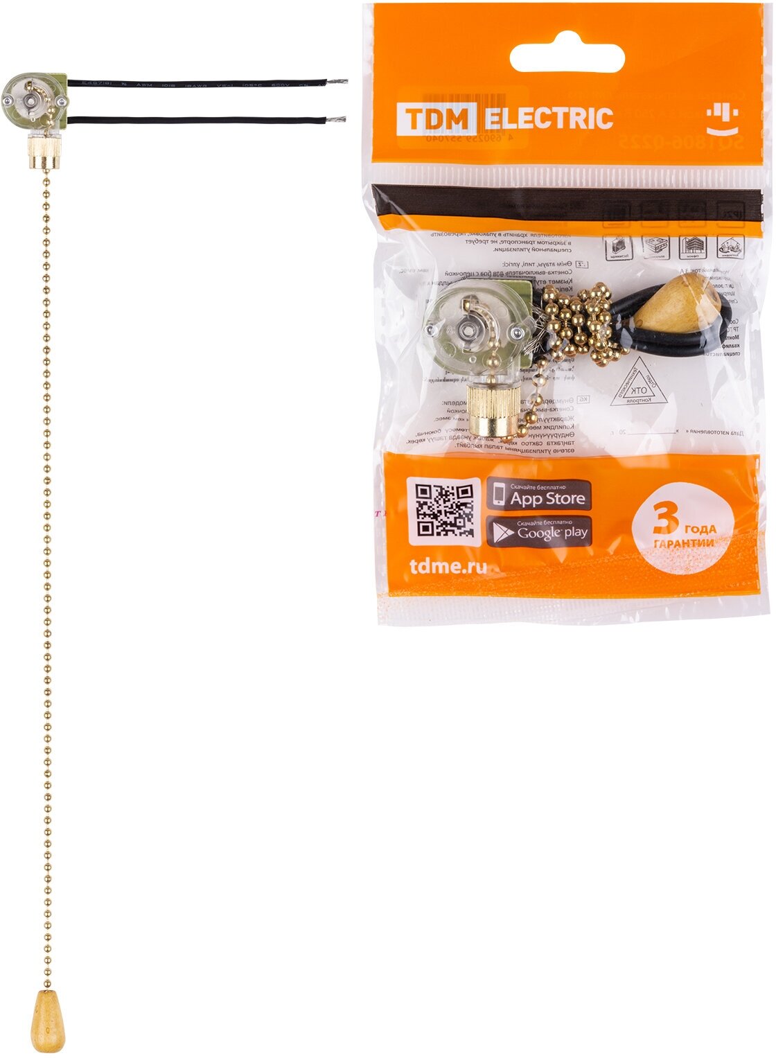 Сонетка-выключатель для бра с цепочкой 3А 250В золото, TDM SQ1806-0226 (1 шт.)
