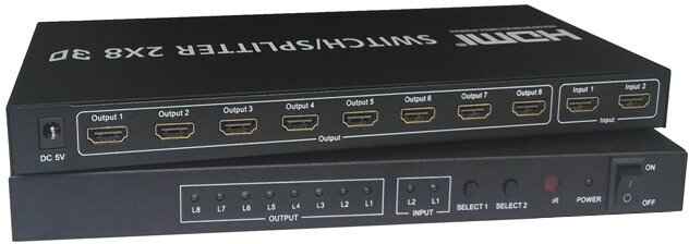Переключатель/Разветвитель HDMI 2х8 Ultra HD (4Кх2К,3D) /VConn/
