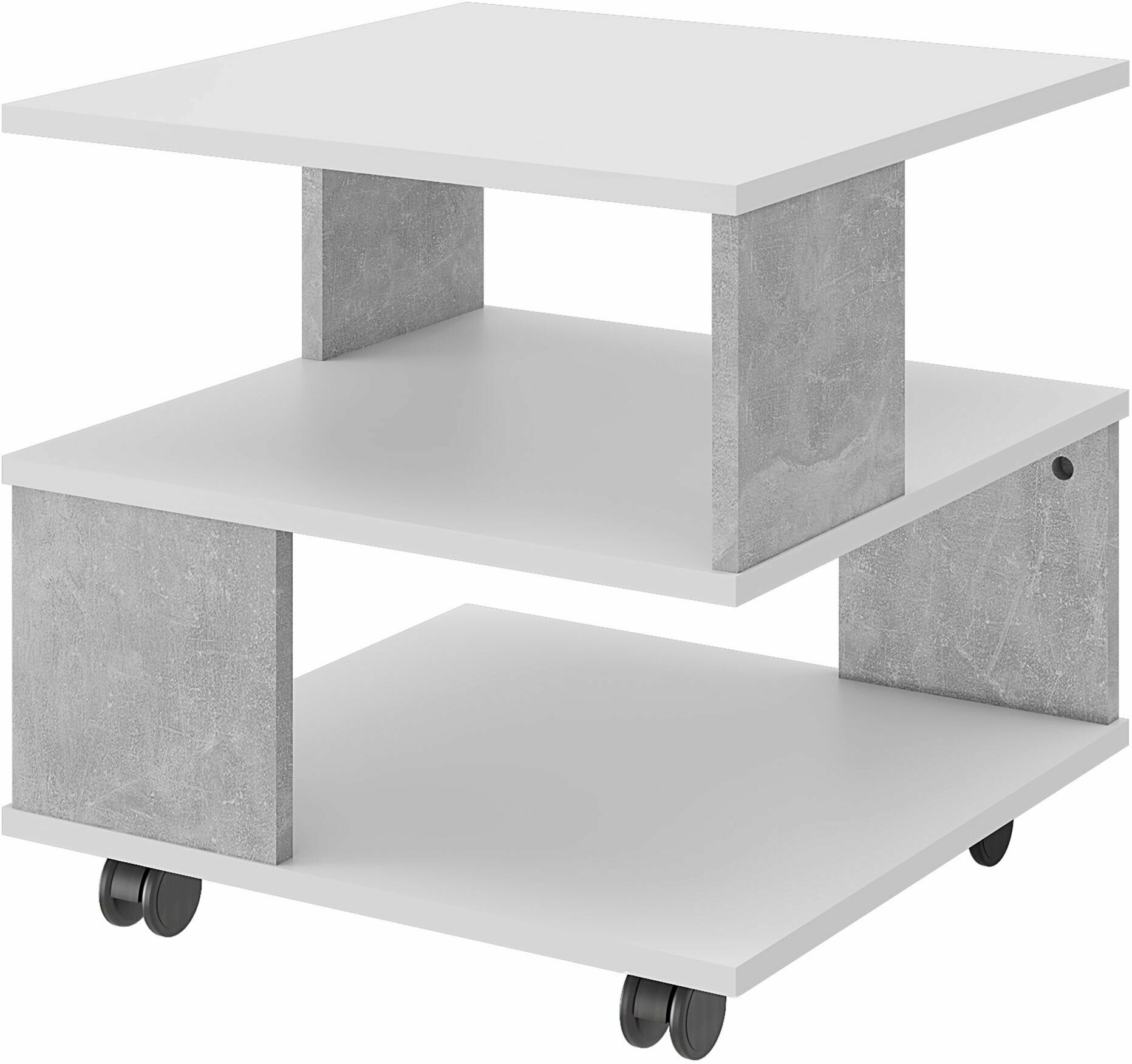 Журнальный столик, сервировочный стол Beneli алекс, квадратный, Белый/Бетон, 49,5х49,5х48,3 см, 1 шт.
