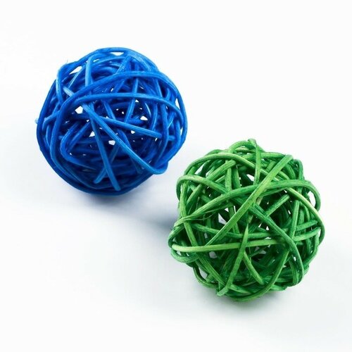 Набор из 2 плетёных шариков из лозы без бубенчиков, 5 см, синий/зелёный 7673136