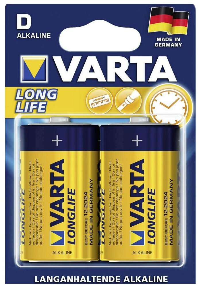 Батарейки Varta Longlife D Bli Alkaline, 2 шт. (4120101412) - фото №2