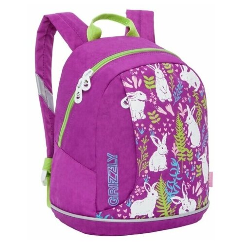 фото Рюкзак детский grizzly, для девочек 5-6 лет, принт зайчики, фиолетовый