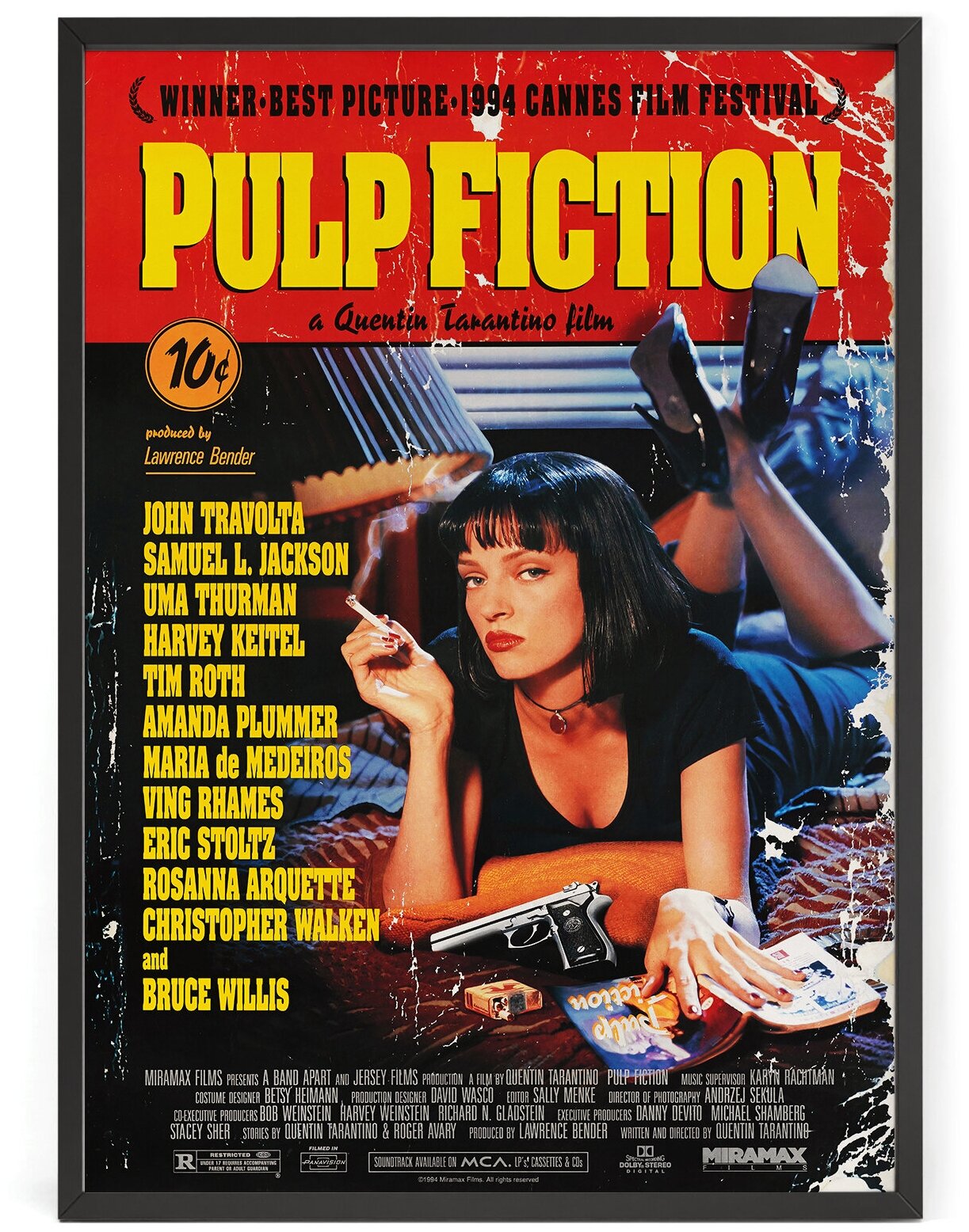 Постер на стену Криминальное чтиво Квентина Тарантино - 1994 Pulp Fiction 90 x 60 см в тубусе
