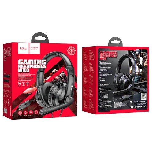 Наушники Hoco W102 игровые полноразмерные микрофон USB 35мм 2 м красные 270600₽