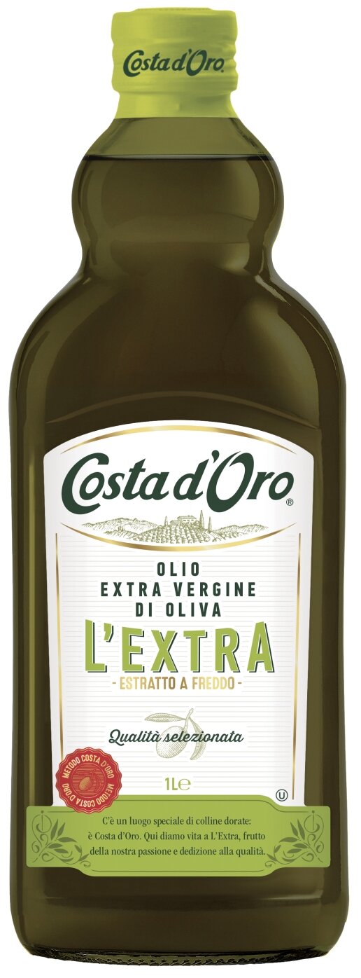 Costa d'Oro масло оливковое нерафинированное Extra virgin, стеклянная бутылка, 1 л