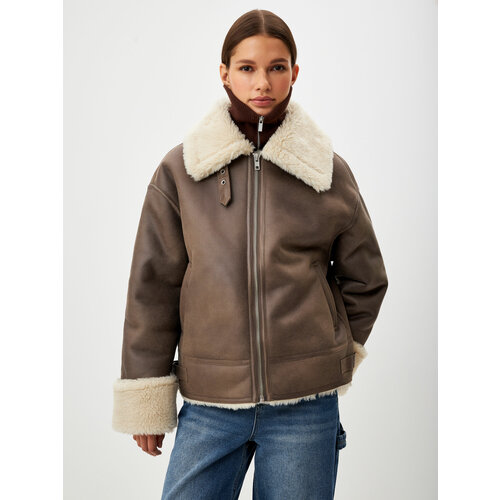 Куртка Sela, искусственный мех, средней длины, силуэт свободный, карманы, размер M INT, коричневый