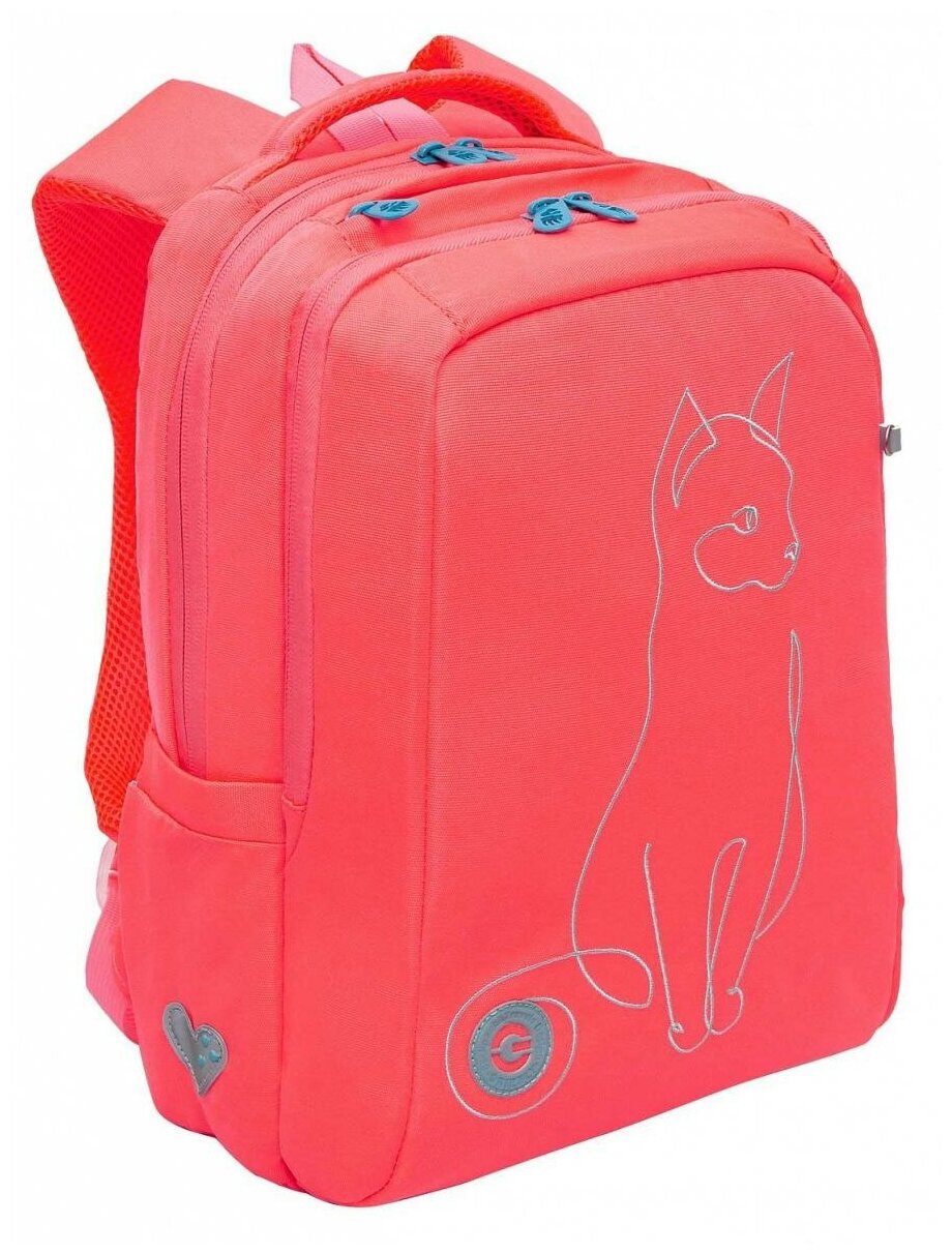 Школьный рюкзак с уплотненной спинкой GRIZZLY RG-366-2 розовый, 2 отделения, вес 821грамм, 39x26x17см