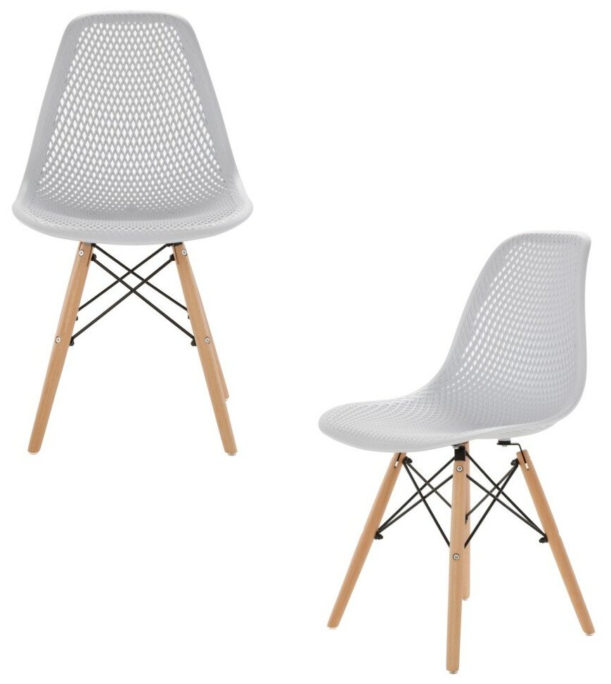 Стулья ажурные LEON GROUP в стиле EAMES DSW для кухни со спинкой с деревянными ножками, 2 шт