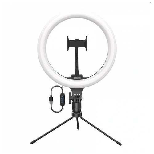 фото Кольцевая светодиодная лампа настольная baseus live stream holder-table stand (crzb10-a01) с держателем для смартфона черная