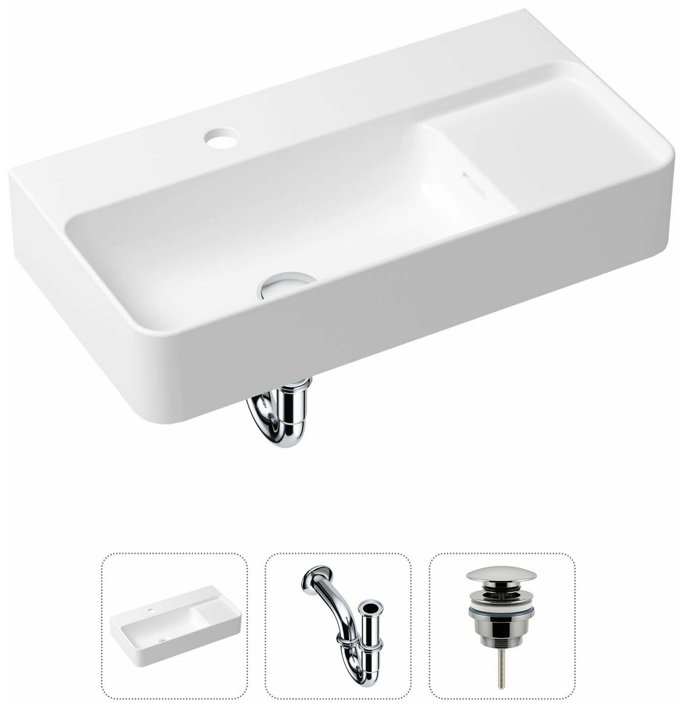 Накладная раковина в ванную Lavinia Boho Bathroom Sink Slim 21520489 в комплекте 3 в 1: умывальник белый, донный клапан и сифон в цвете хром