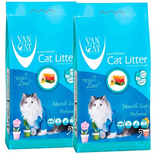 VAN CAT MARSILLA SOAP наполнитель комкующийся для туалета кошек с ароматом марсельского мыла (5 + 5 кг)