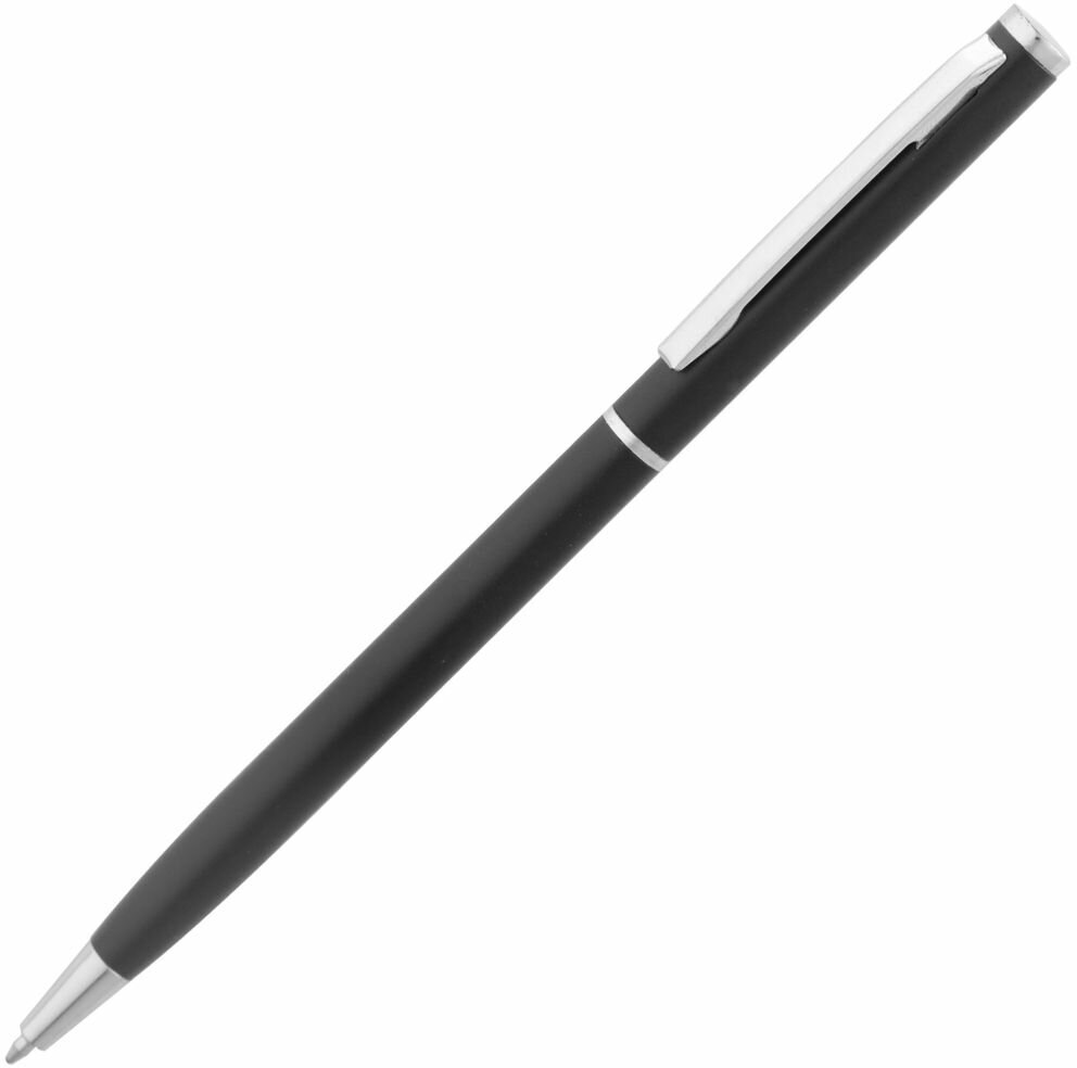 Ручка металлическая для офиса для школы с синими чернилами шариковая Hotel Chrome, ver.2, матовая черная