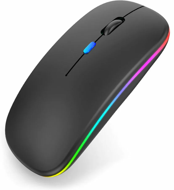 Беспроводная ультратонкая мышь с LED подсветкой / Бесшумная мышка для компьютера ноутбука и пк / Bluetooth + Wireless 24G / Black