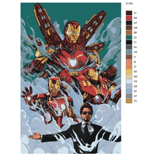 Картина по номерам X-335 Роберт Дауни-младший - Тони Старк, Железный человек 50x70 картина по номерам железный человек 50x70 см