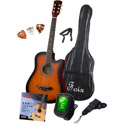 гитара фольклорная foix ffg 2039c bk FFG-2038CAP-SB Акустическая гитара+Аксессуары, санбёрст, Foix
