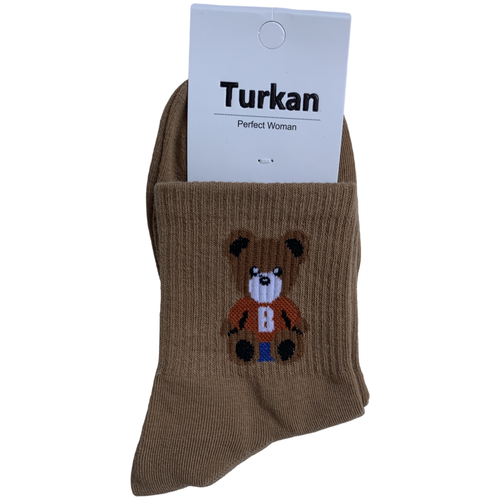 Женские носки Turkan средние, фантазийные, на Новый год, быстросохнущие, размер 36-41, бежевый, коричневый
