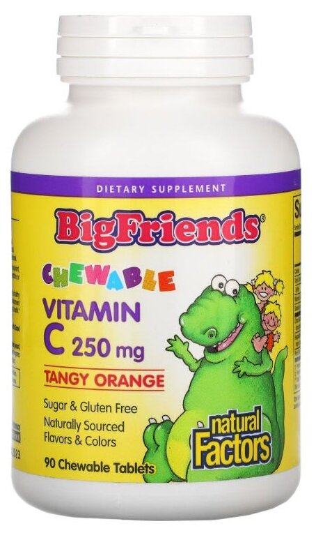 Natural Factors Big Friends Chewable Vitamin C таб. жев., 250 мг, 200 г, 90 шт., апельсин