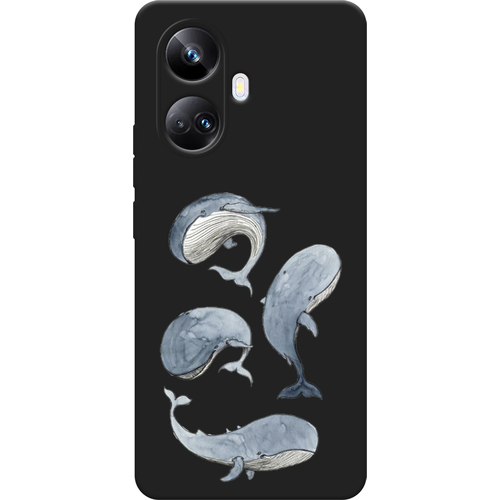 Матовый силиконовый чехол на Realme 10 Pro Plus / Реалми 10 Про Плюс Киты, черный силиконовый чехол на realme 10 pro реалми 10 про ночные киты