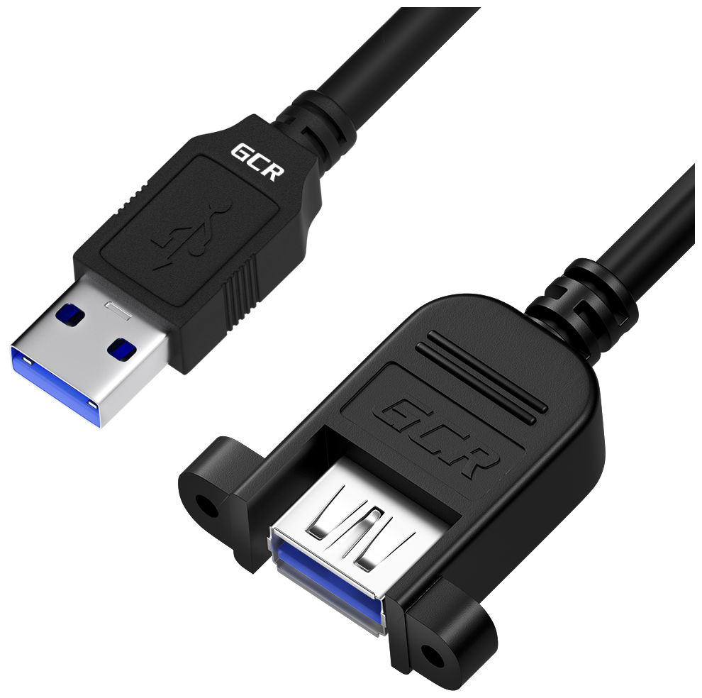 GCR Удлинитель 2.0m USB 3.0, AM/AF крепление под винт, черный, GCR-53902