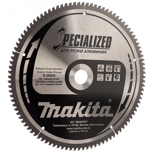 Пильный диск Makita Specialized B-29343 305х30 мм пильный диск для алюминия 235x30x1 8x80t makita b 31491