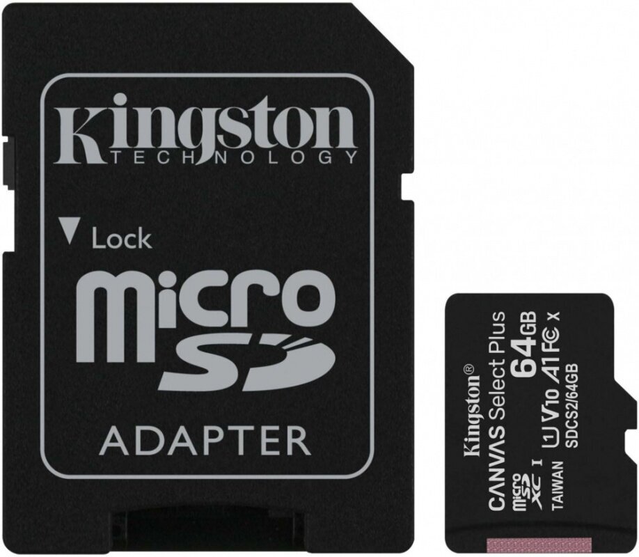 Флеш карта microSDXC 64Gb Class10 Kingston SDCS264GB Canvas Select Plus adapter