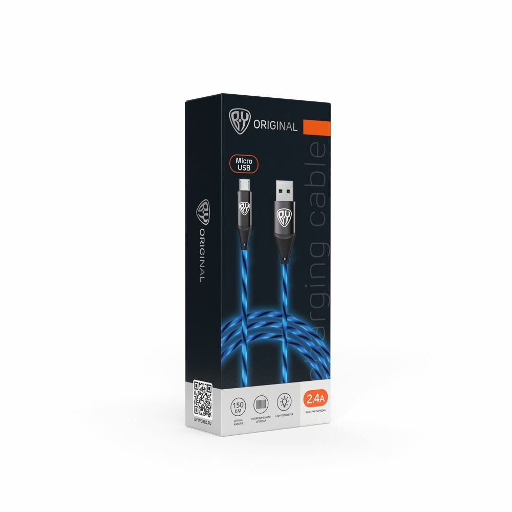 Кабель для зарядки BY, Micro-USB, LED-подсветка, длина 1.5 м