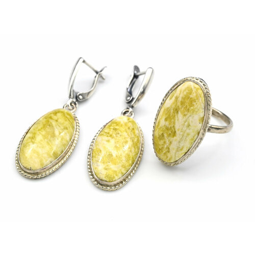 Комплект бижутерии Радуга Камня: кольцо, серьги, кристалл, размер кольца 18, черный, желтый комплект бижутерии радуга камня кольцо серьги кристалл размер кольца 18 серый желтый