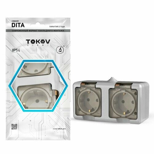 Розетка 2-м ОП Dita 16А IP54 250В с заземл с прозр крышкой сер TOKOV ELECTRIC TKL-DT-R2Z-C06T-IP54 992₽