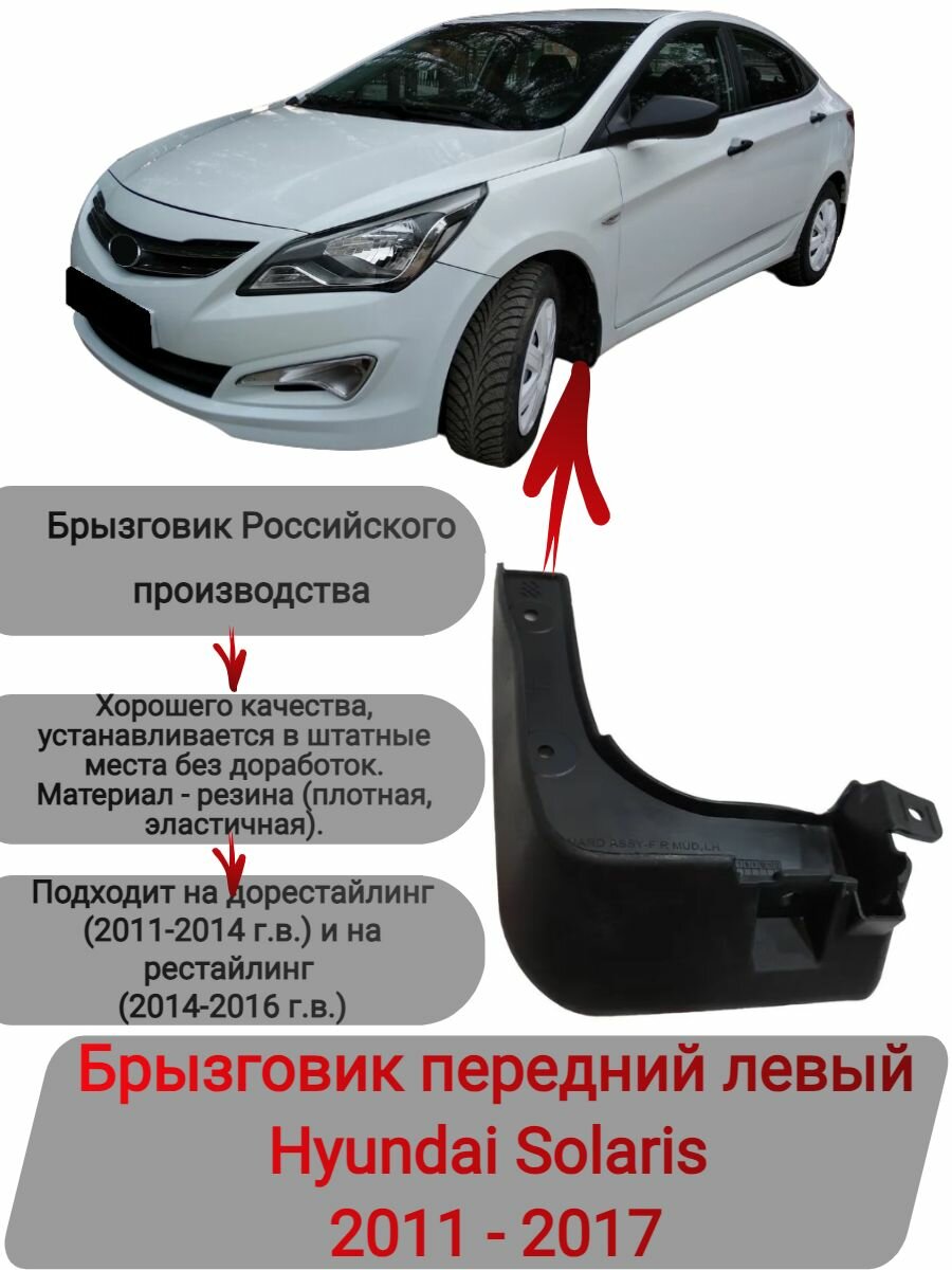 Брызговик передний левый Hyundai Solaris 2011-2017