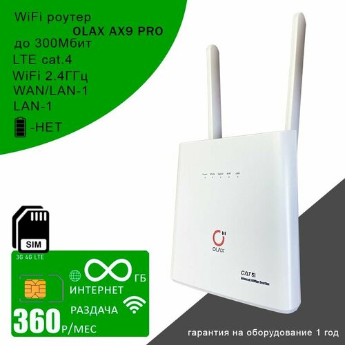 Wi-Fi роутер OLAX AX9 PRO white + сим карта с безлимитным интернетом и раздачей за 360р/мес