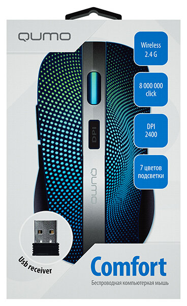 Мышь беспроводная Qumo Comfort M18, 2400 dpi, USB, разноцветный (22192)